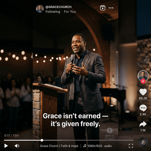 Example sermon clip formatted for TikTok with dynamic captions and vertical framing