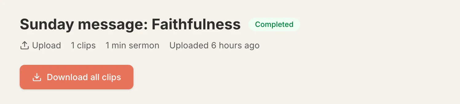 The Download all clips button at the top of a sermon page